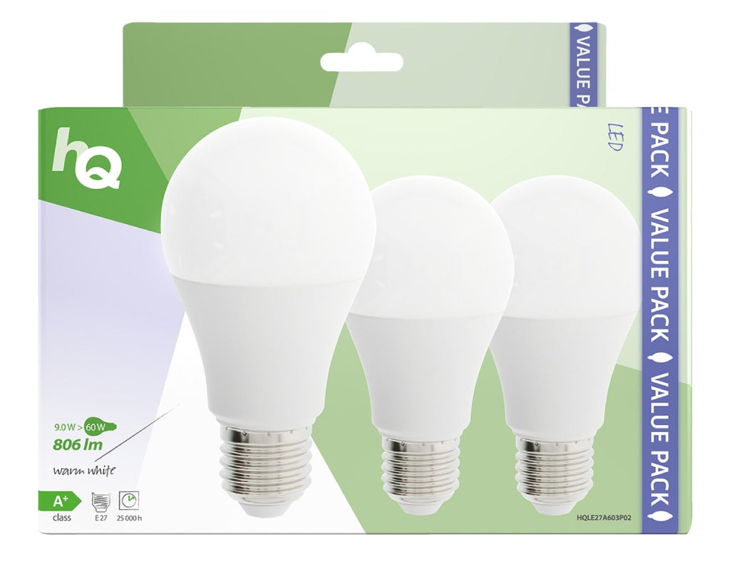 HQ LE27A603P02 LED -lampa 3 stycken E27 A60 9 W 806 lm 2700 K