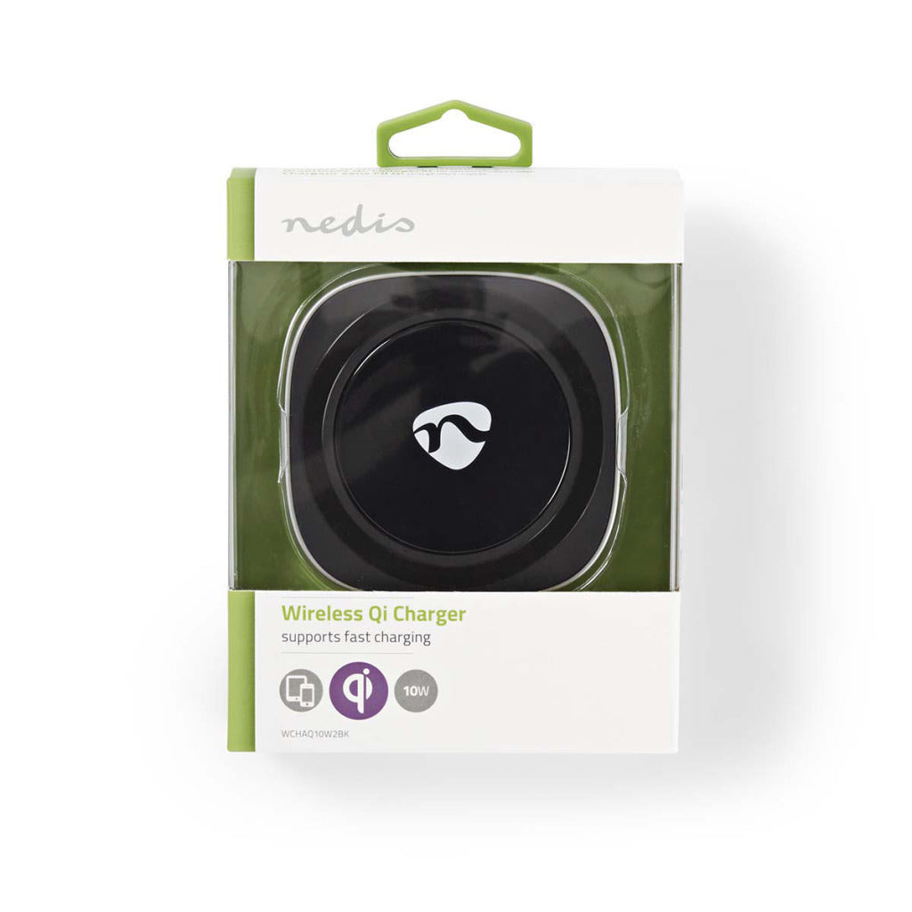 Nedis WCAQ10W2BK Snell Charger Hurtig trådløs oplader 10 W 2.0 En fodret over USB