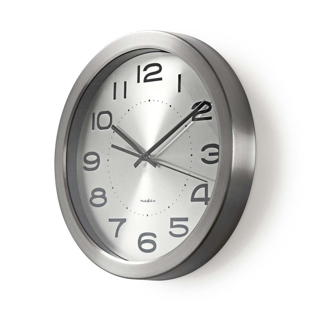 Nedis CLWA010MT30SR Round wall clock Diameter 30 cm stainless steel