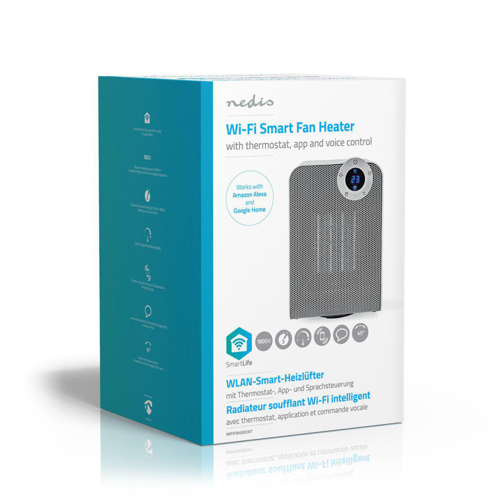Nedis wififnh20cwt smart fan heating with Wi-Fi Compact thermostat oscillation 1800 W white