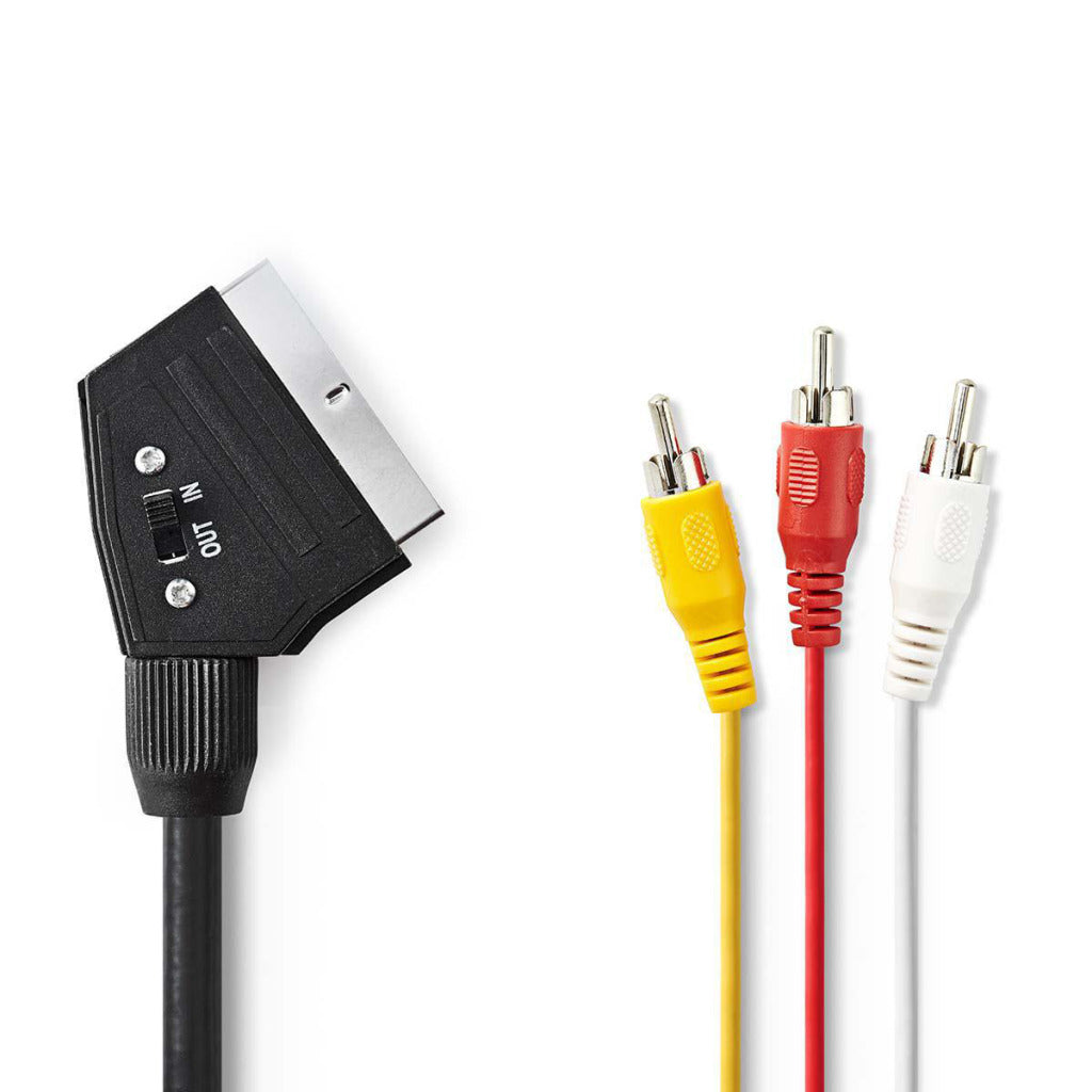 NEDIS CVGP3130BK10 SWITCHABLE SCART CABLE SCART MALE - 3x RCA Samec 1,0 m černá