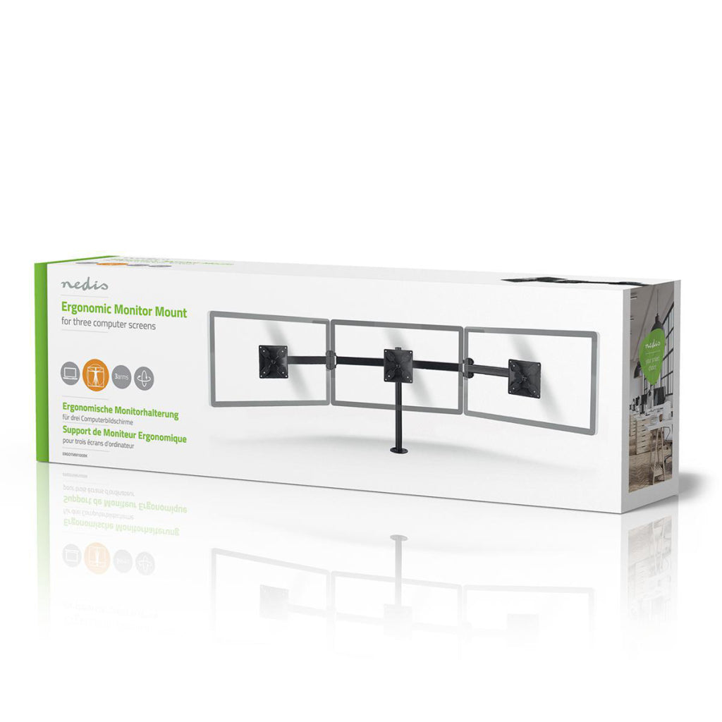 Nedis ergotmm100bk ergonomic monitor bracket three monitor arms turning and tiltable black