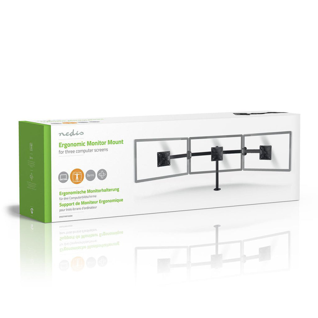 Nedis ergotmm100bk ergonomic monitor bracket three monitor arms turning and tiltable black