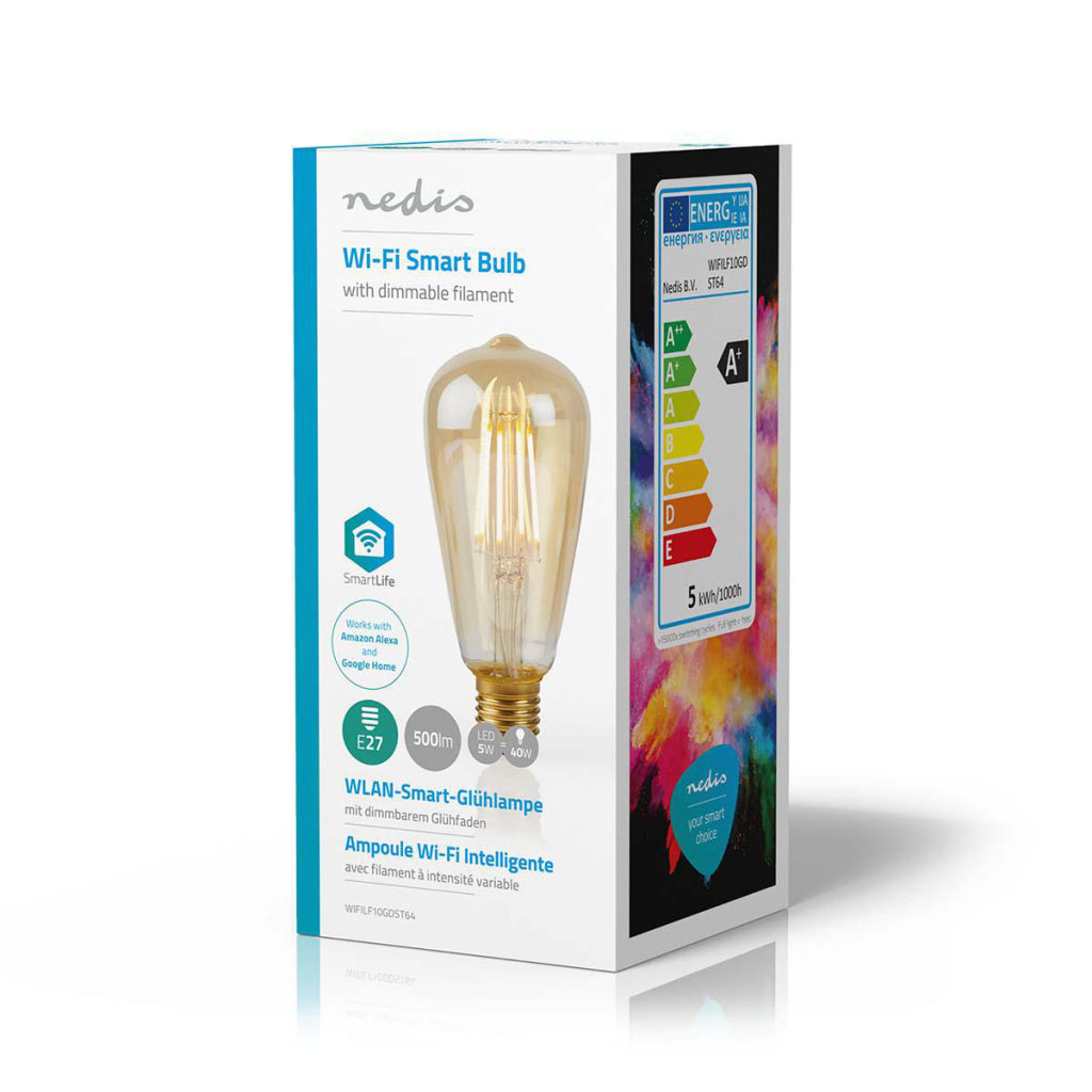 Nedis Wifilf10GDST64 Wi-Fi smart LED-lampe med filament E27 ST64 5 W 500 LM
