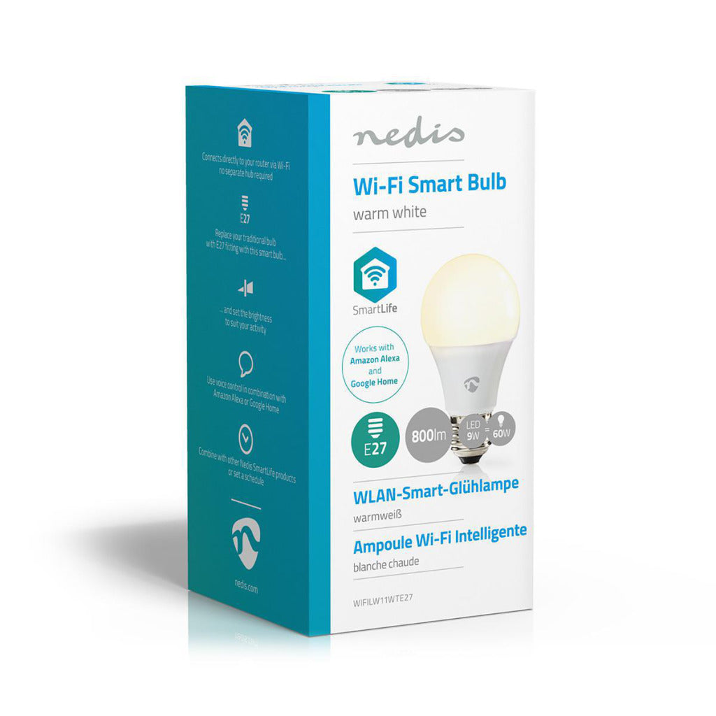 Nedis wifilw11wte27 wifi inteligentna żarówka led ciepła biała e27