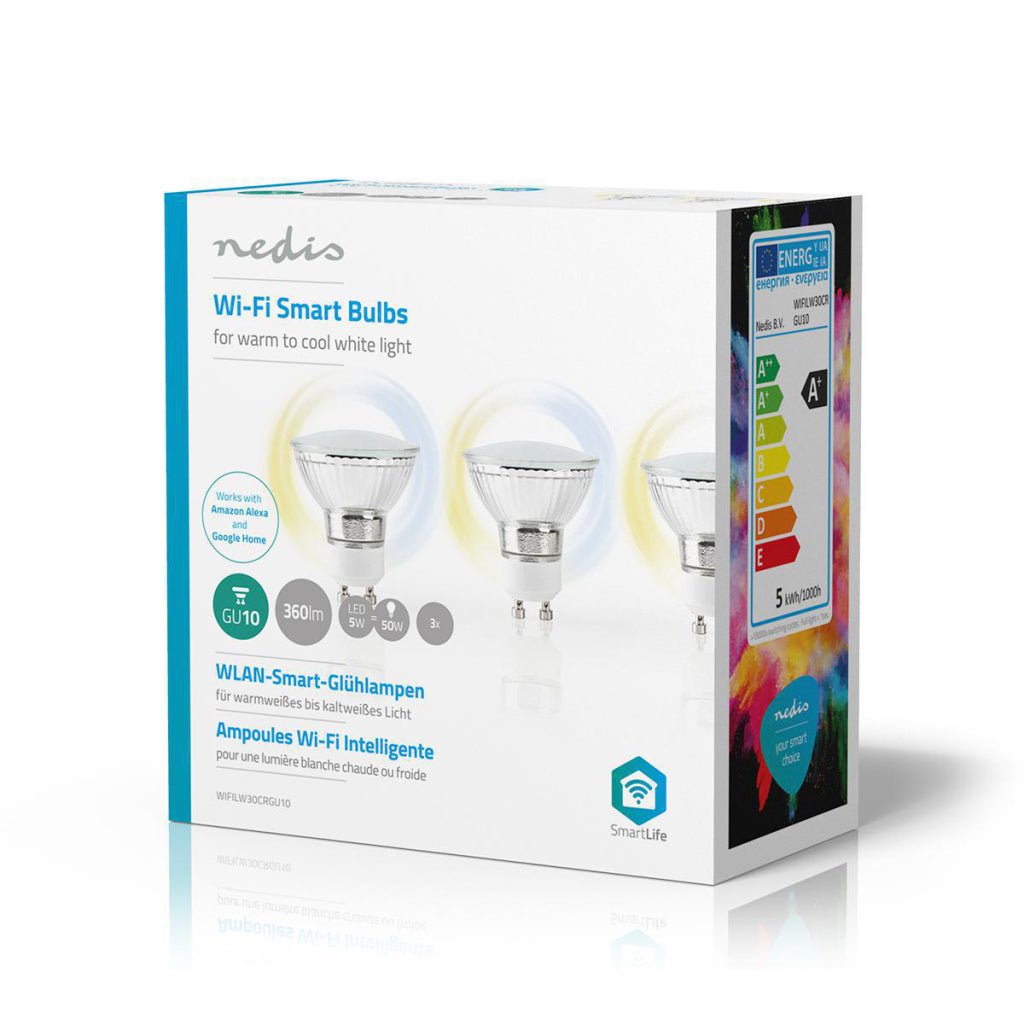 NEDIS WIFILW30CRGU10 WI-FI SMART LED-lampa varm till Cool White GU10 3-Pack