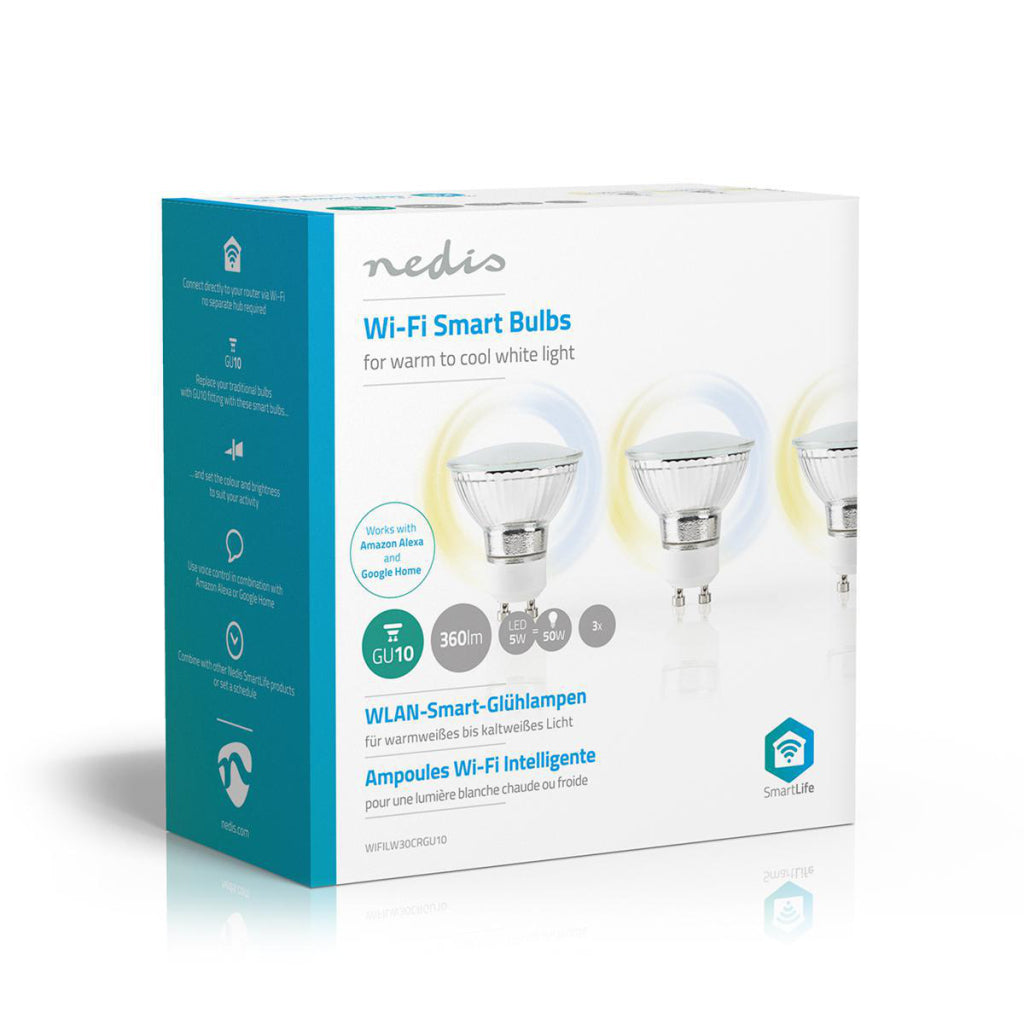 NEDIS WIFILW30CRGU10 WI-FI SMART LED-lampa varm till Cool White GU10 3-Pack
