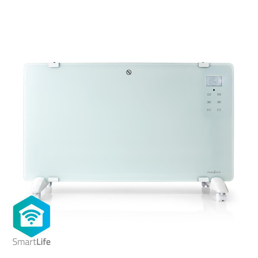 Nedis Wifihtpl20fwt smart convector stove with Wi-Fi Thermostat Glass front panel 2000 W white