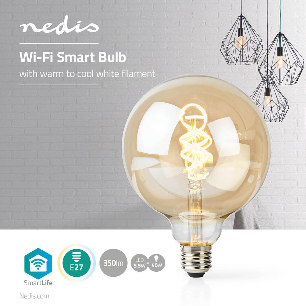 Nedis WiFilt10GDG125 Wi-Fi caldo a fresco filitlamp a LED bianco trasformato E27 G125 5,5 W 350 LM