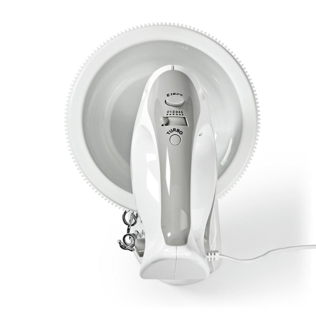Nedis Kahm110cwt Hand Mixer 200 W 5-Speed ​​Turbo Function Rotating Bowl 2 Dough Hooks 2 Beaters Grey White