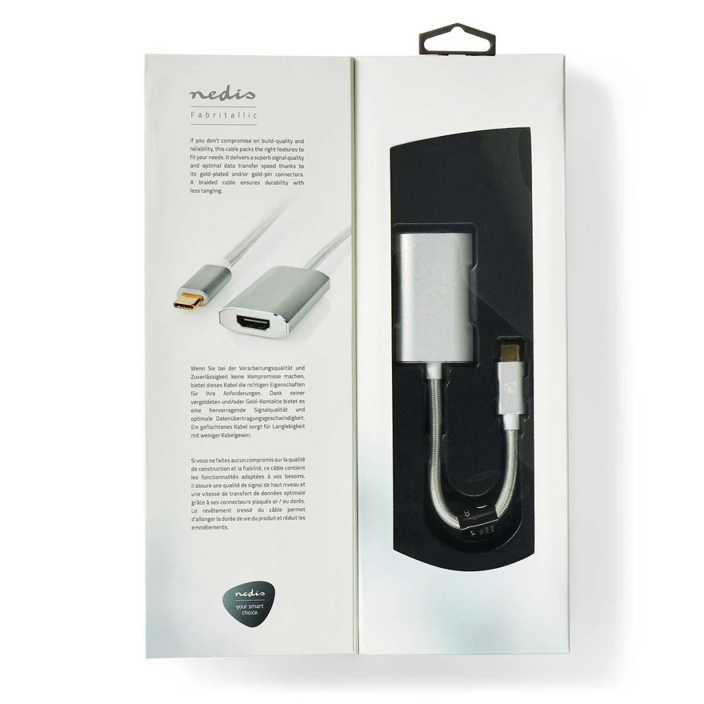 Nedis CCTB64680AAL02 USB adapter USB 3.2 Gen 1 USB Type-C trgovina; Trgovina s moškim HDMI; Priključek 0,20 m zaokrožena pletena najlonska srebrna okenska okna