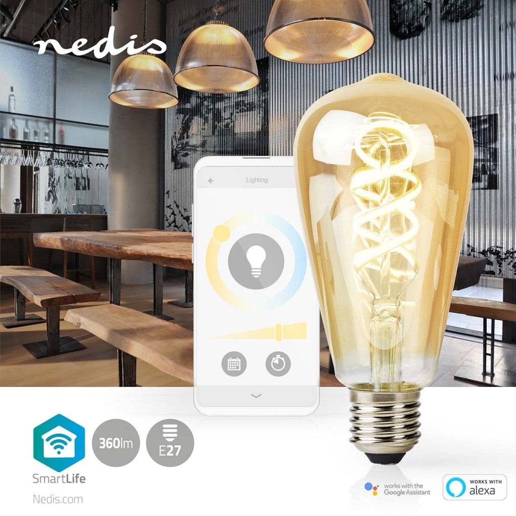 Nedis WIFILRT10ST64 SMARTLIFE LED FILAMENT LAMP WI -FI E27 360 LM 4,9 W Varm til kølig hvid 1800 - 6500 K Glas Android Trade; iOS ST64