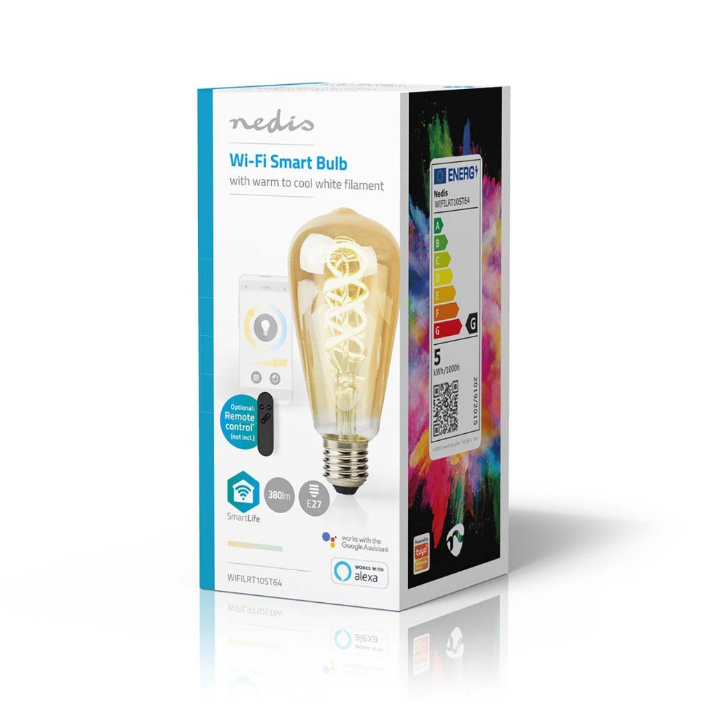 Nedis Wi-Fi LRT10ST64 SmartLife LED Filament Lamp Wi-Fi E27 360 lm 4.9 W Warm to Cool White 1800 - 6500 K Glass Android Trade; ios st64