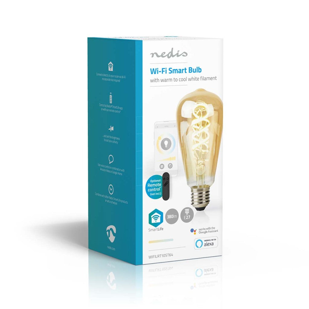 Nedis Wi-Fi LRT10ST64 SmartLife LED Filament Lamp Wi-Fi E27 360 lm 4.9 W Warm to Cool White 1800 - 6500 K Glass Android Trade; ios st64