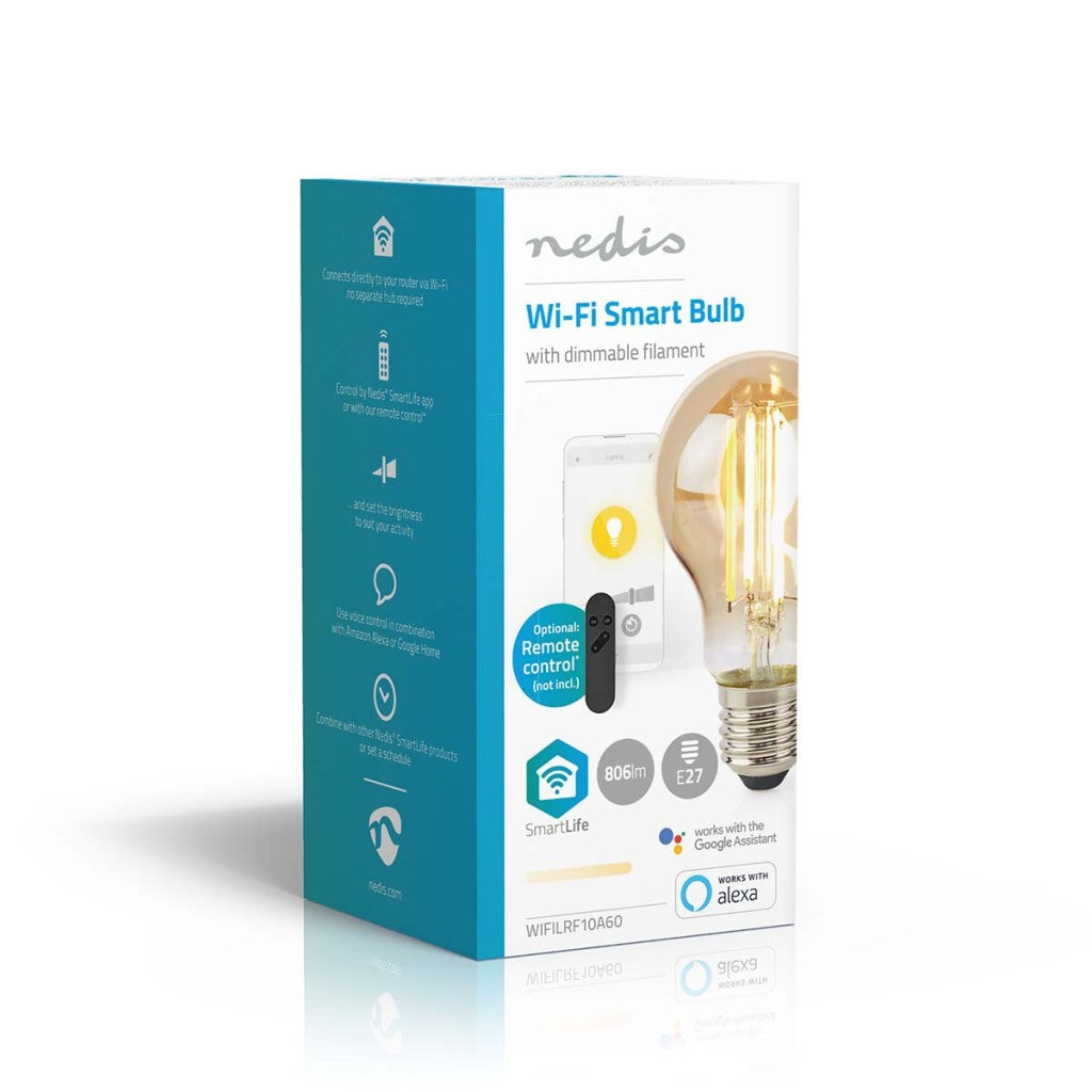 Nedis WiFiLRF10A60 SmartLife LED Filament Lamp Wi-Fi E27 806 lm 7 W Warm White Glass Android iOS Pear
