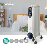 Nedis htoi30wt7 mobile oil radiator 600 900 1500 w 7 fins adjustable thermostat 3 heat settings tip-over prevention white