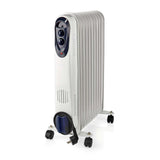 Nedis htoi30wt11 mobile oil radiator 1000 1500 2500 w 11 fins adjustable thermostat 3 heat settings tip-over prevention white