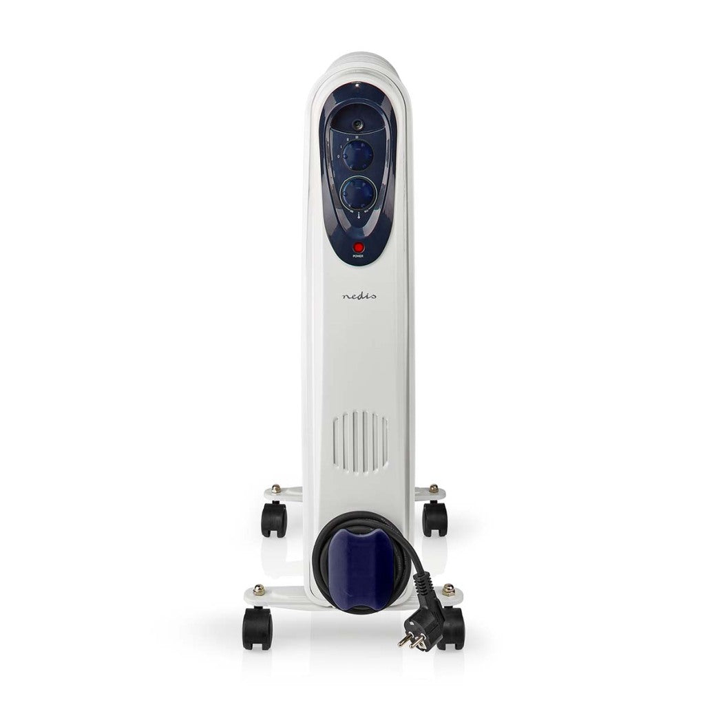 Nedis htoi30wt11 mobile oil radiator 1000 1500 2500 w 11 fins adjustable thermostat 3 heat settings tip-over prevention white