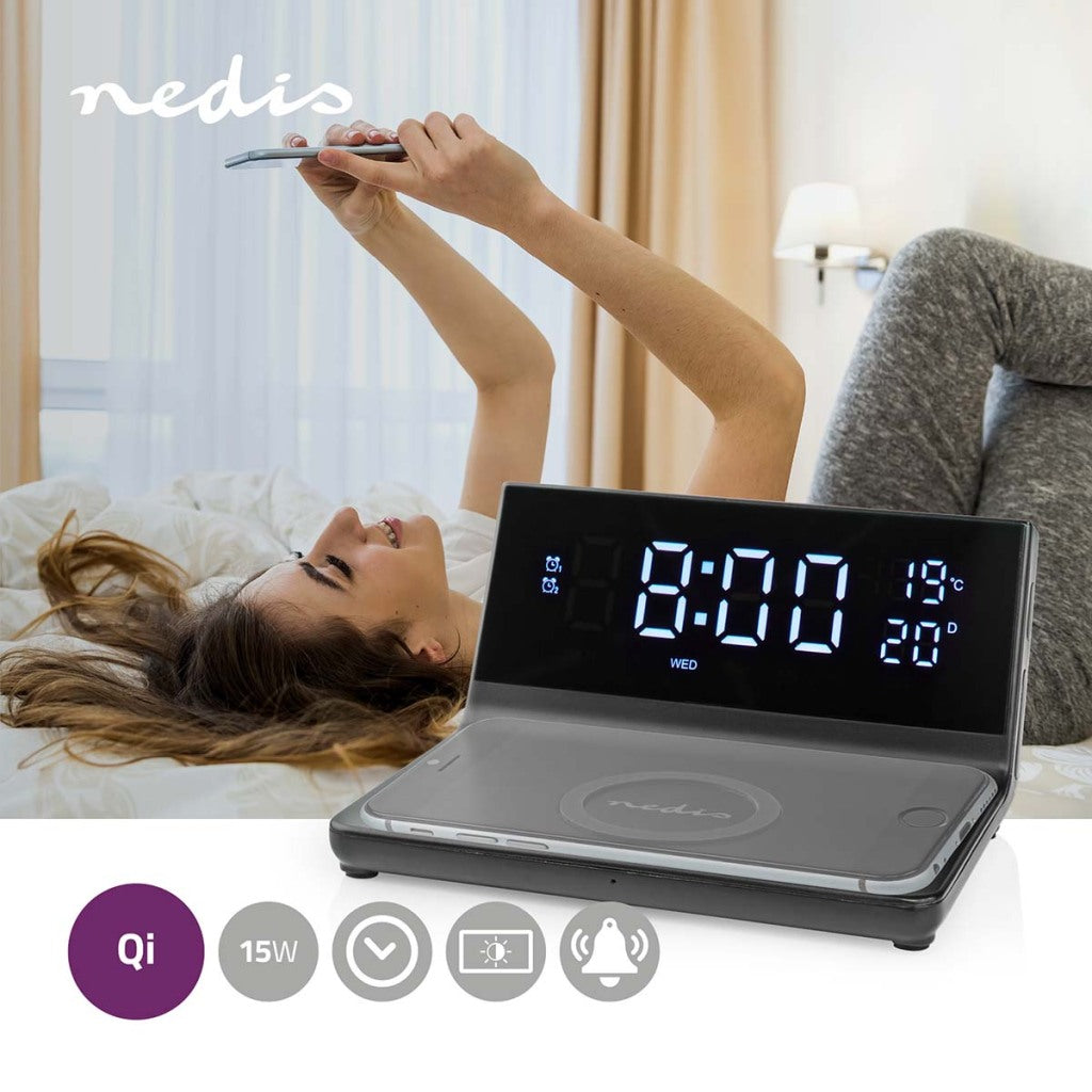Nedis alarm clock with wireless charger