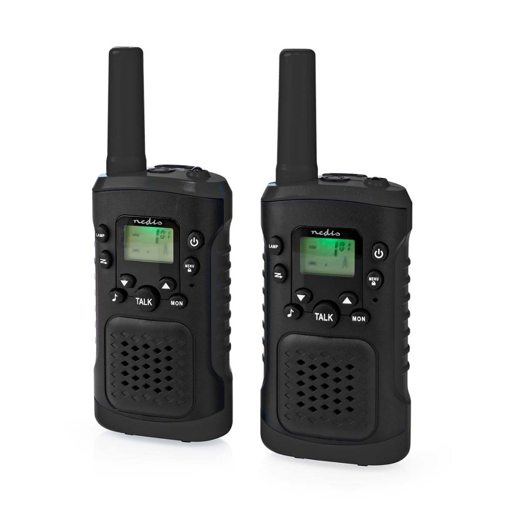 Nedis wltk0610bk walkie talkie set 2 handsets up to 6 km frequency channels: 8 ptt vox up to 3 hours headphone output 2 headsets black