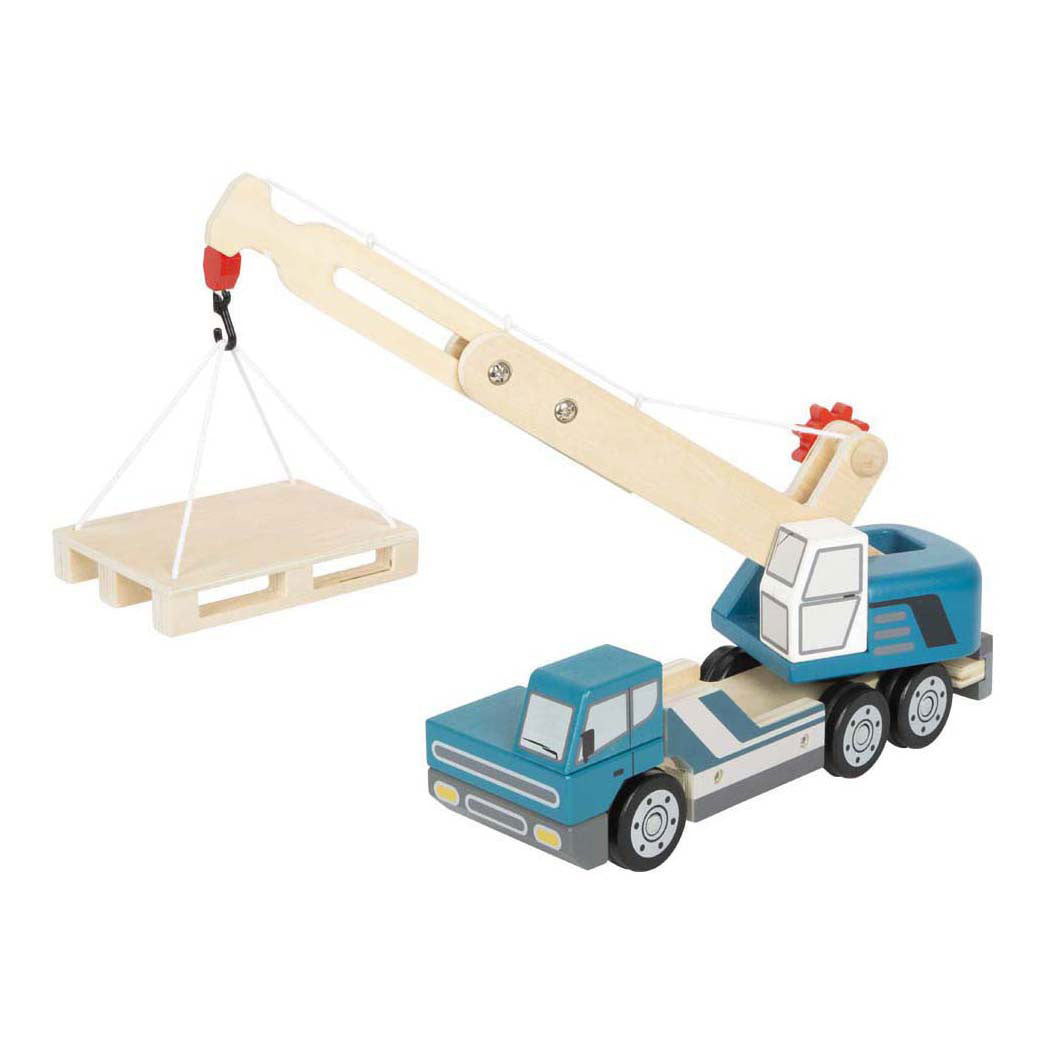 Small foot - blue wooden crane truck with pallet