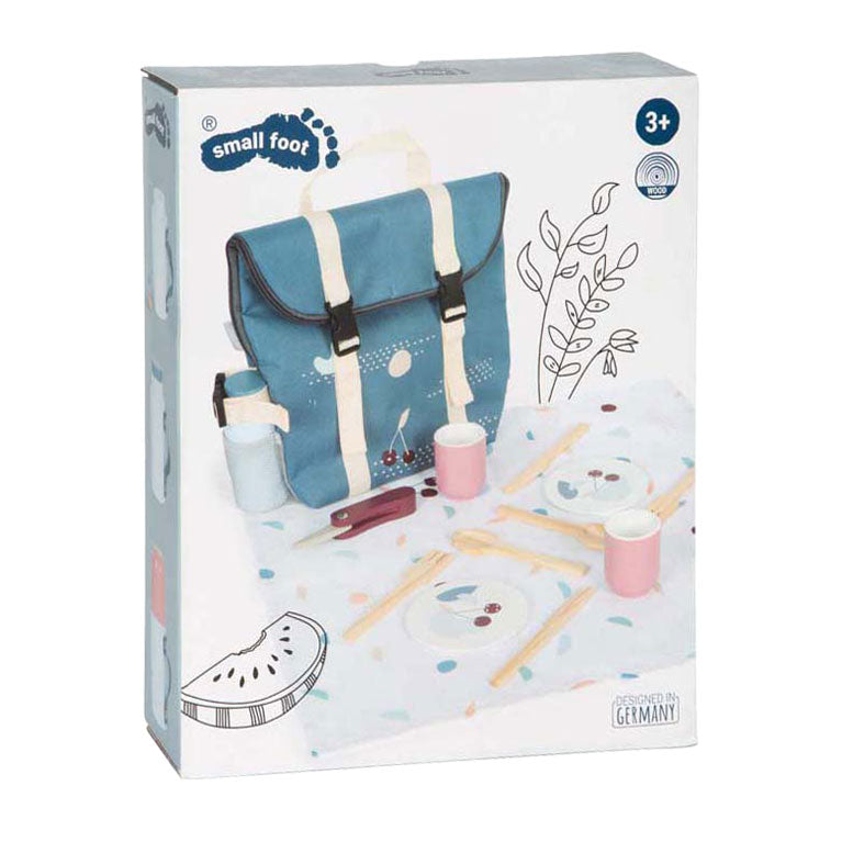 Kleiner Fuß - Rucksack mit hölzernem Picknick leckeres Spielset, 14dlg.
