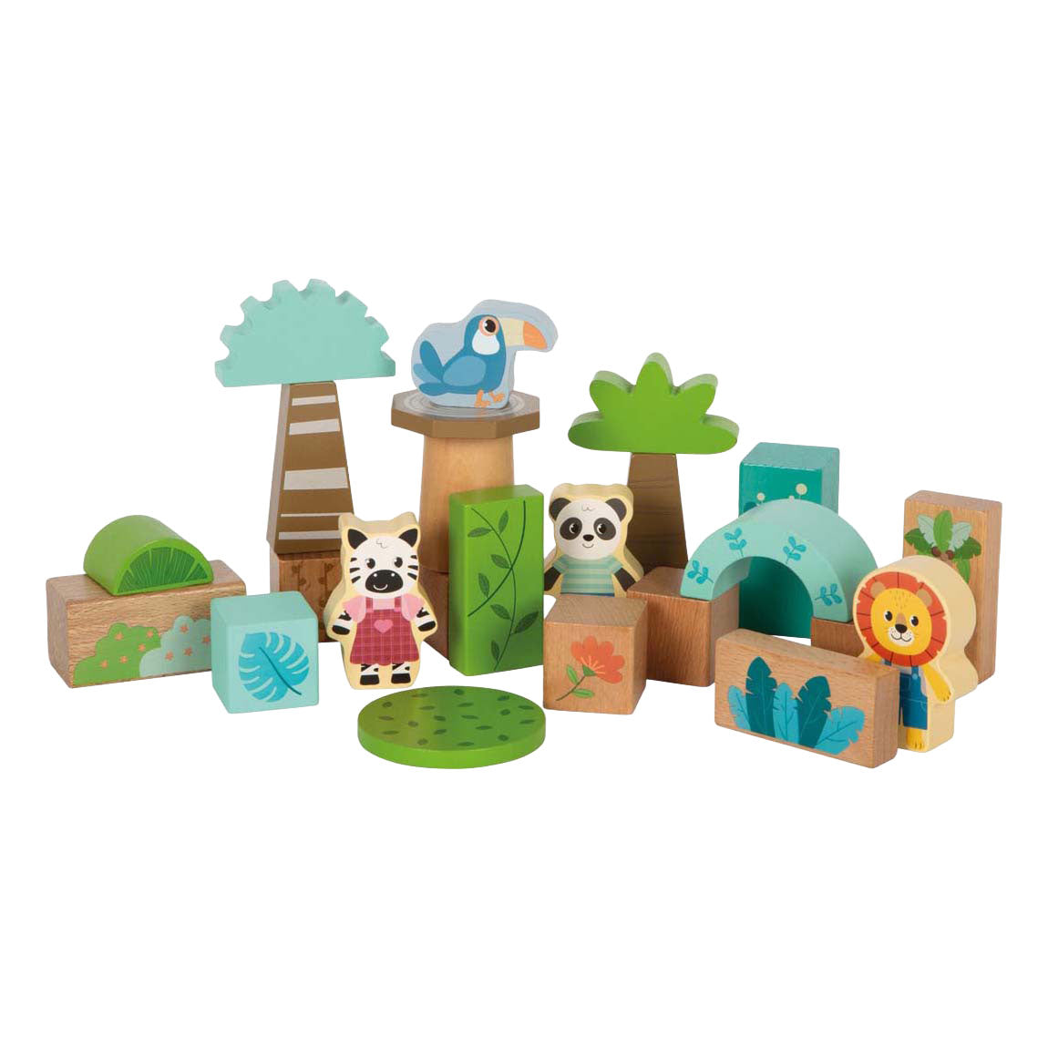 Small foot - houten bouwblokken jungle friends fsc - 50dlg.