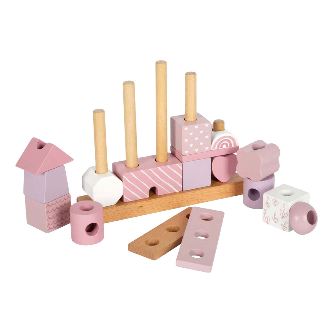 Small foot - houten stapelhuis roze - 18dlg.
