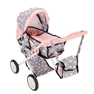 2-in-1 doll's pram, grey/pink, 66.5 x 37 x 69 cm