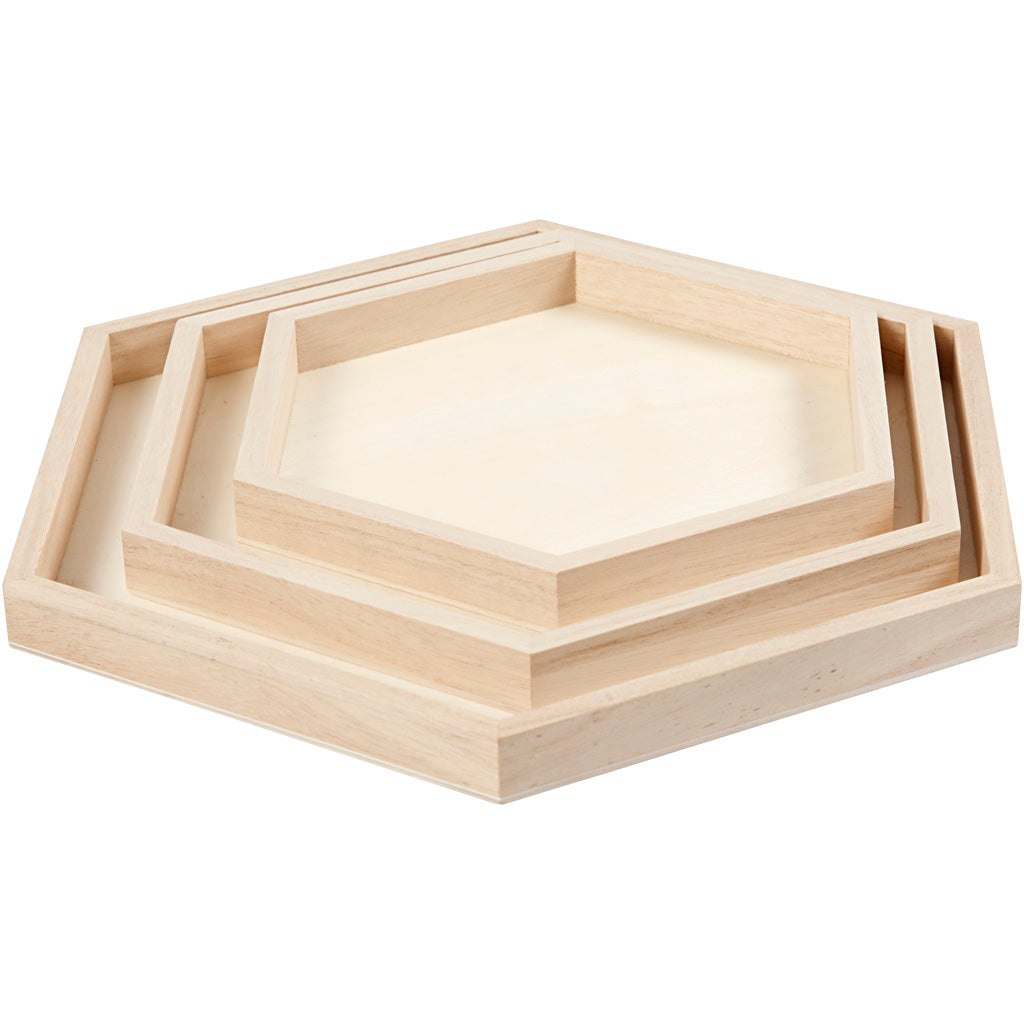 Creative Company Wood Trays Diverse, uppsättning av 3