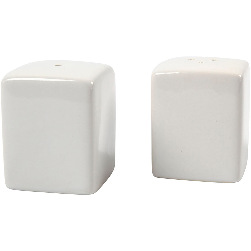 Creativ company zout peper set, h: 6 cm, afm 5x5 cm, glossy, wit, 6 set 1 doos