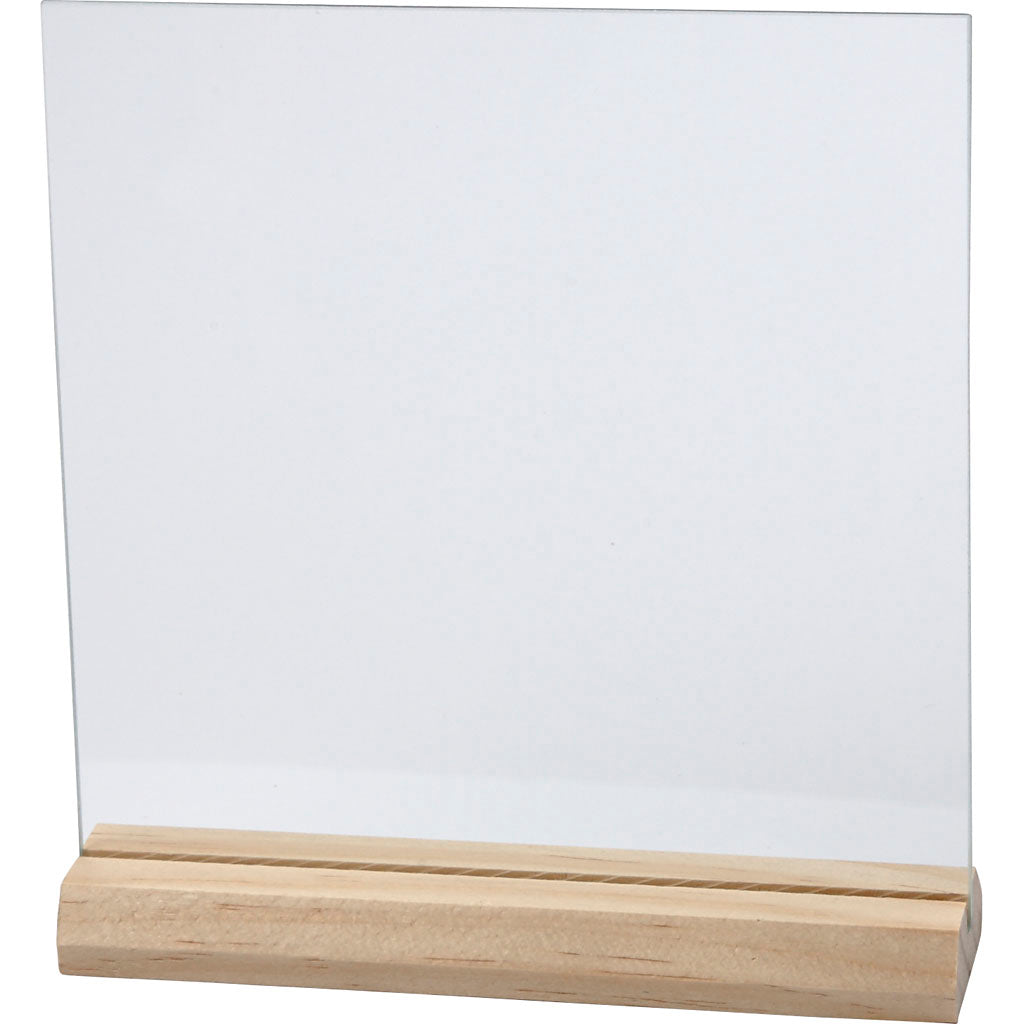 Creativ company glazen plaat met houten voet, afm 15,5x15,5 cm, dikte 28 mm, 10 set 1 doos