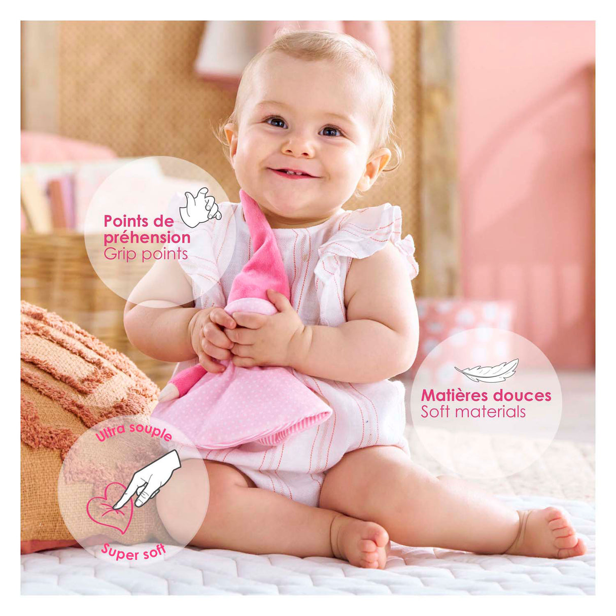 Corolle Tidoudou - pink cuddle cloth, 17 cm
