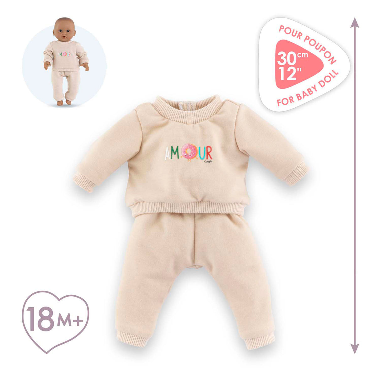 Survêtement Corolle beige pour poupée bébé, 30cm