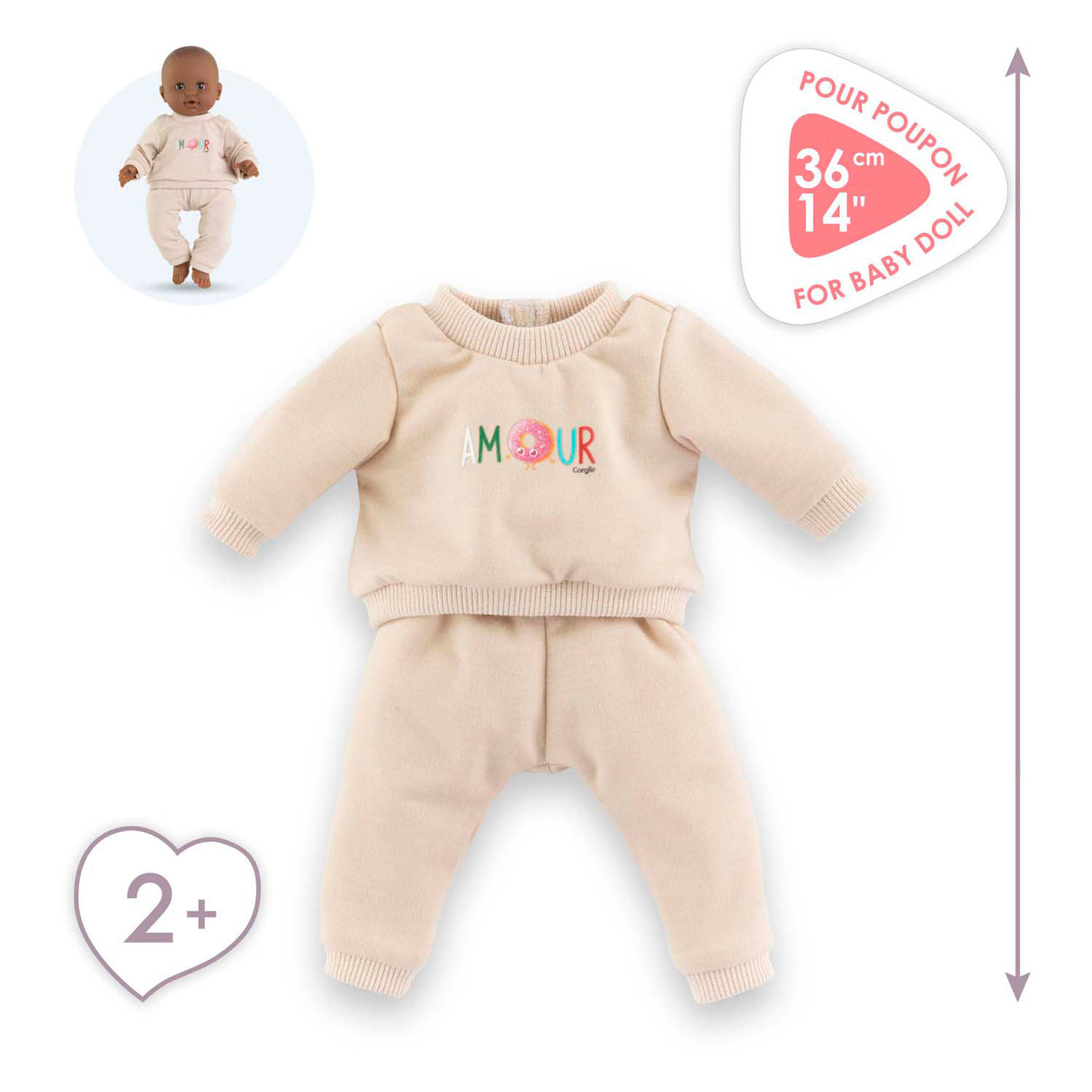 Corolle beige trainingspak voor babypop, 36cm