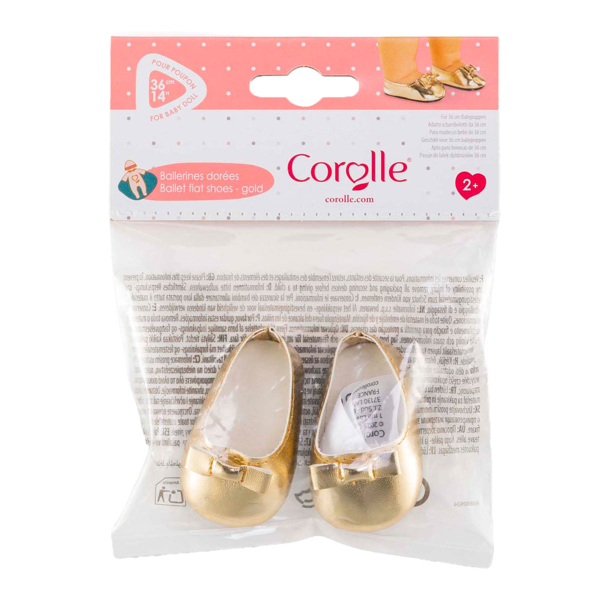Ballerines Corolle dorées pour poupée bébé, 36cm