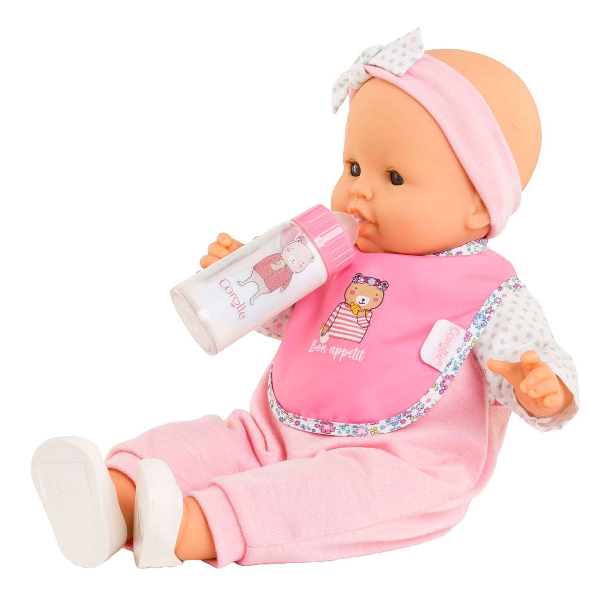 Corole bib a magesch Mëllechfläsch fir Puppelchen Pop
