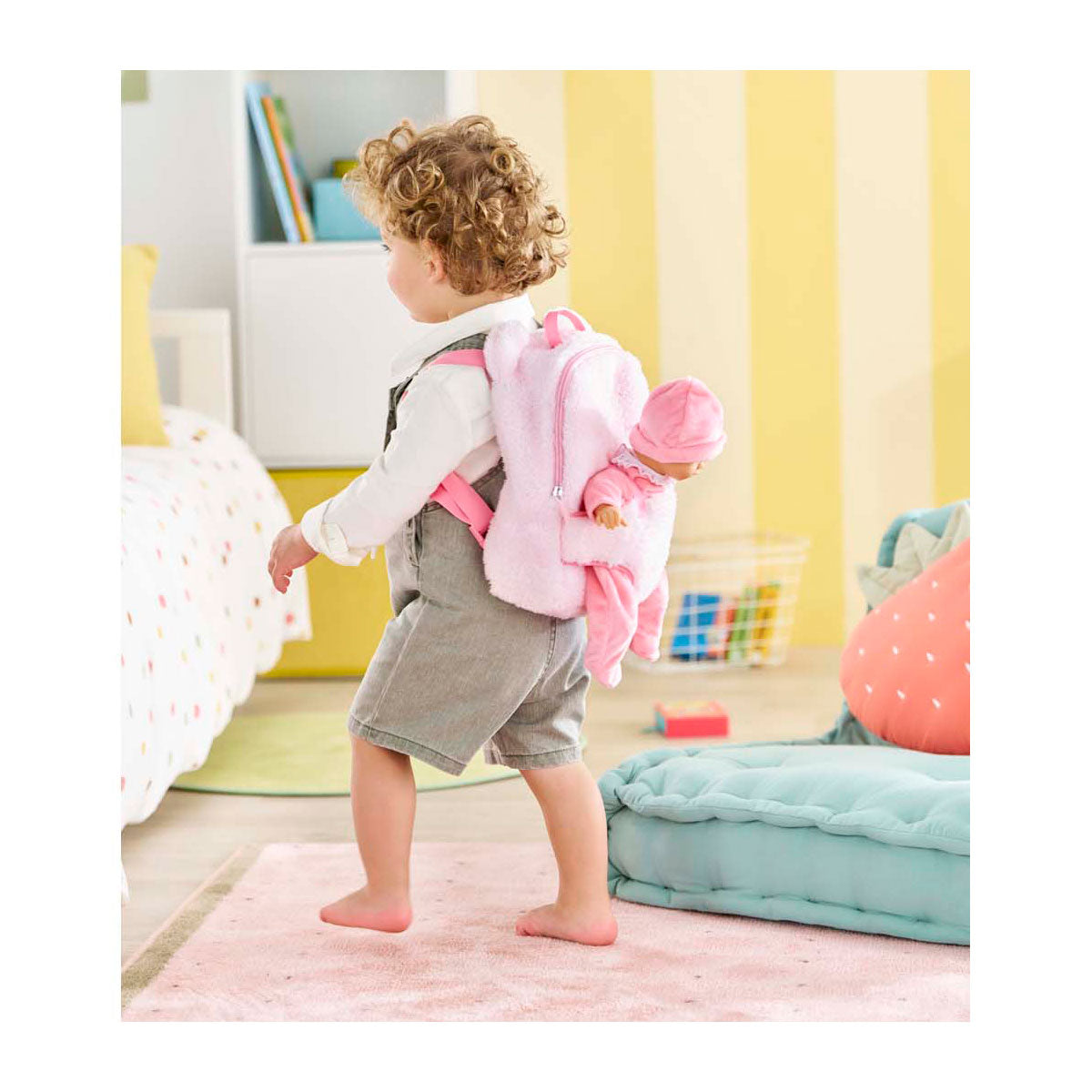 Boneca de pelúcia Corolle rosa carregando mochila, 30cm