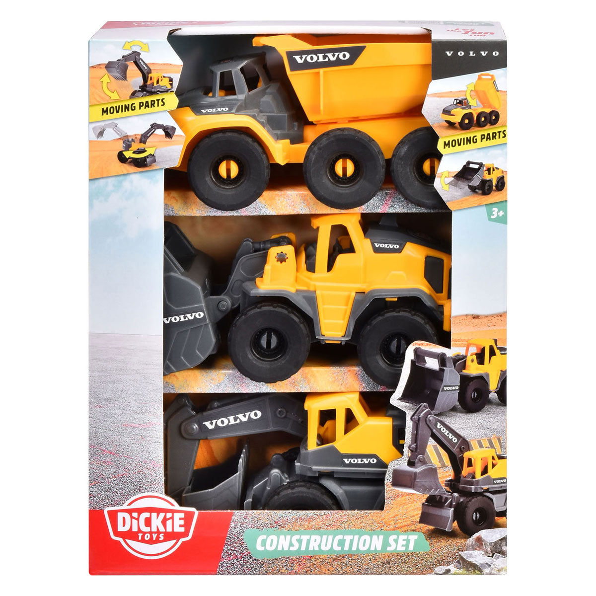 Dickie Volvo construction work vehicles play set, 3 parts.