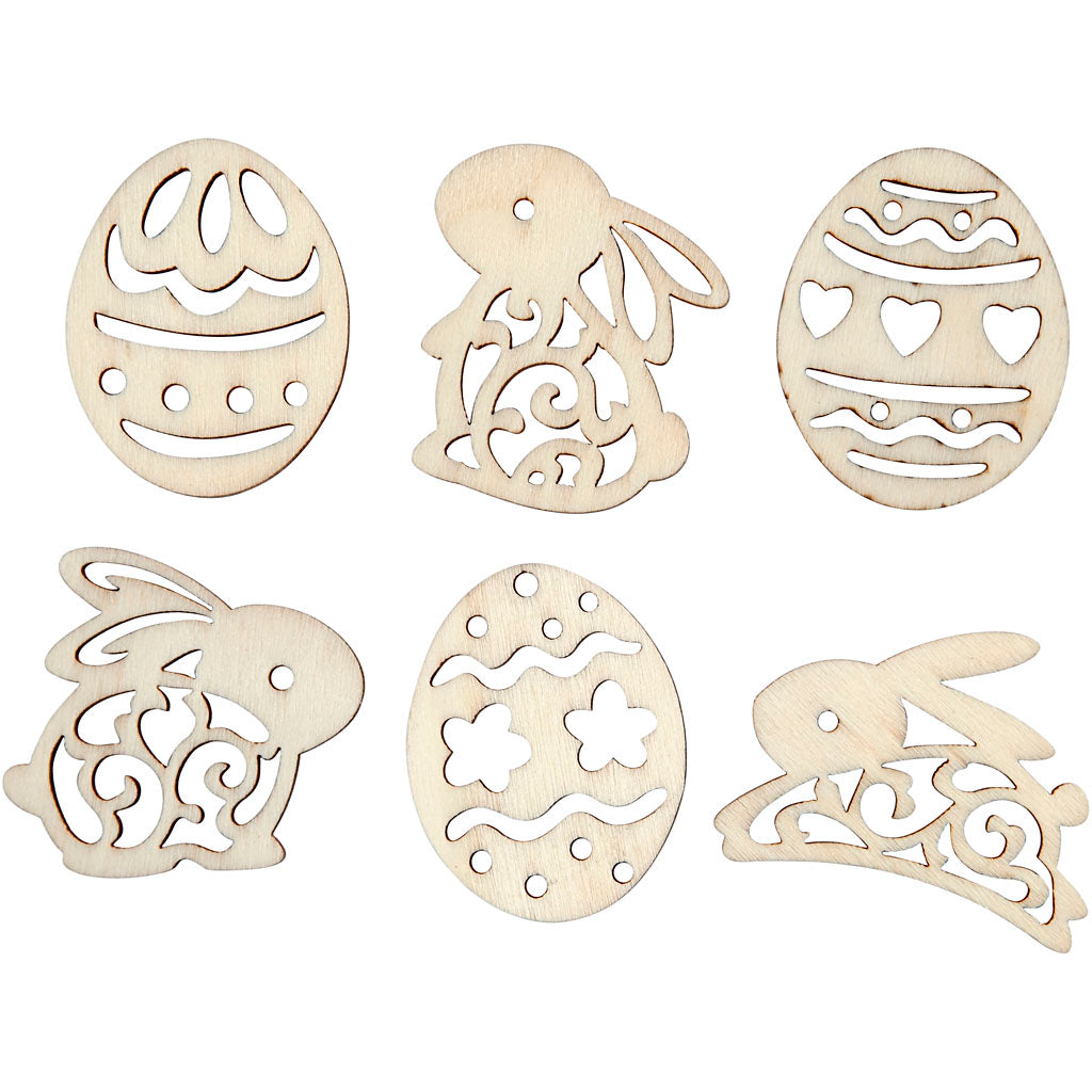 Creativ company houten figuren, pasen, h: 40 mm, dikte 3 mm, 24 stuk 1 doos