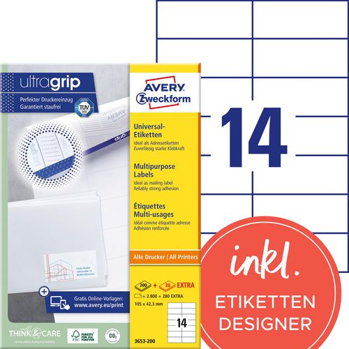 Avery multifunctionele etiketten wit 3080 stuks