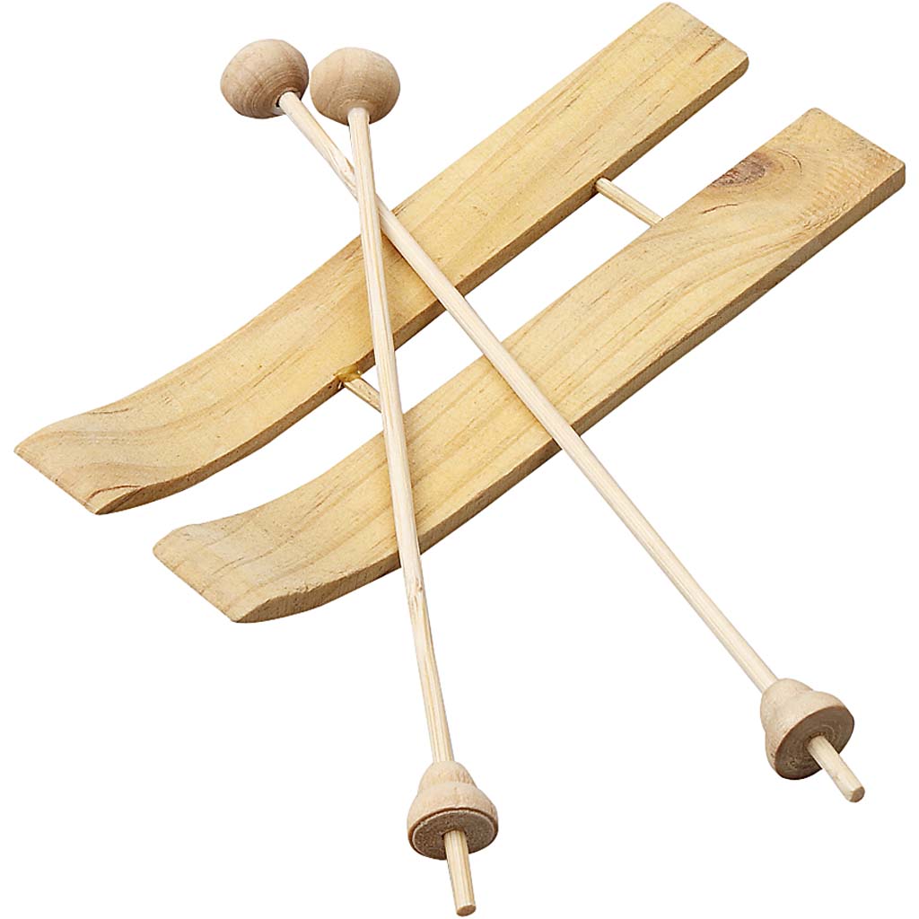 Creativ Company Wooden Mini Ski con palos, 3 pares