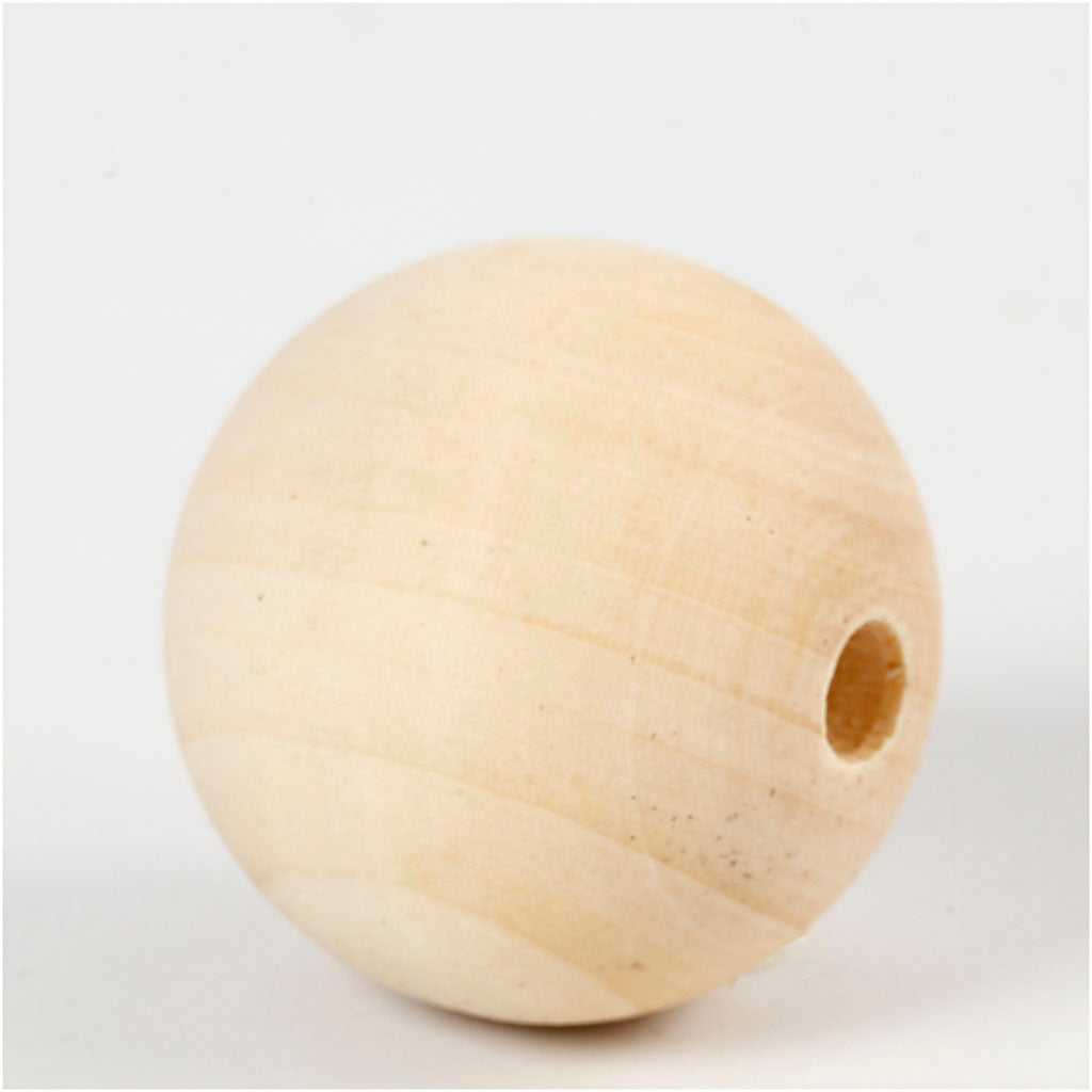 Creativ company wooden bead, d 40 mm, hole size 7 mm, 6 pieces 1 box