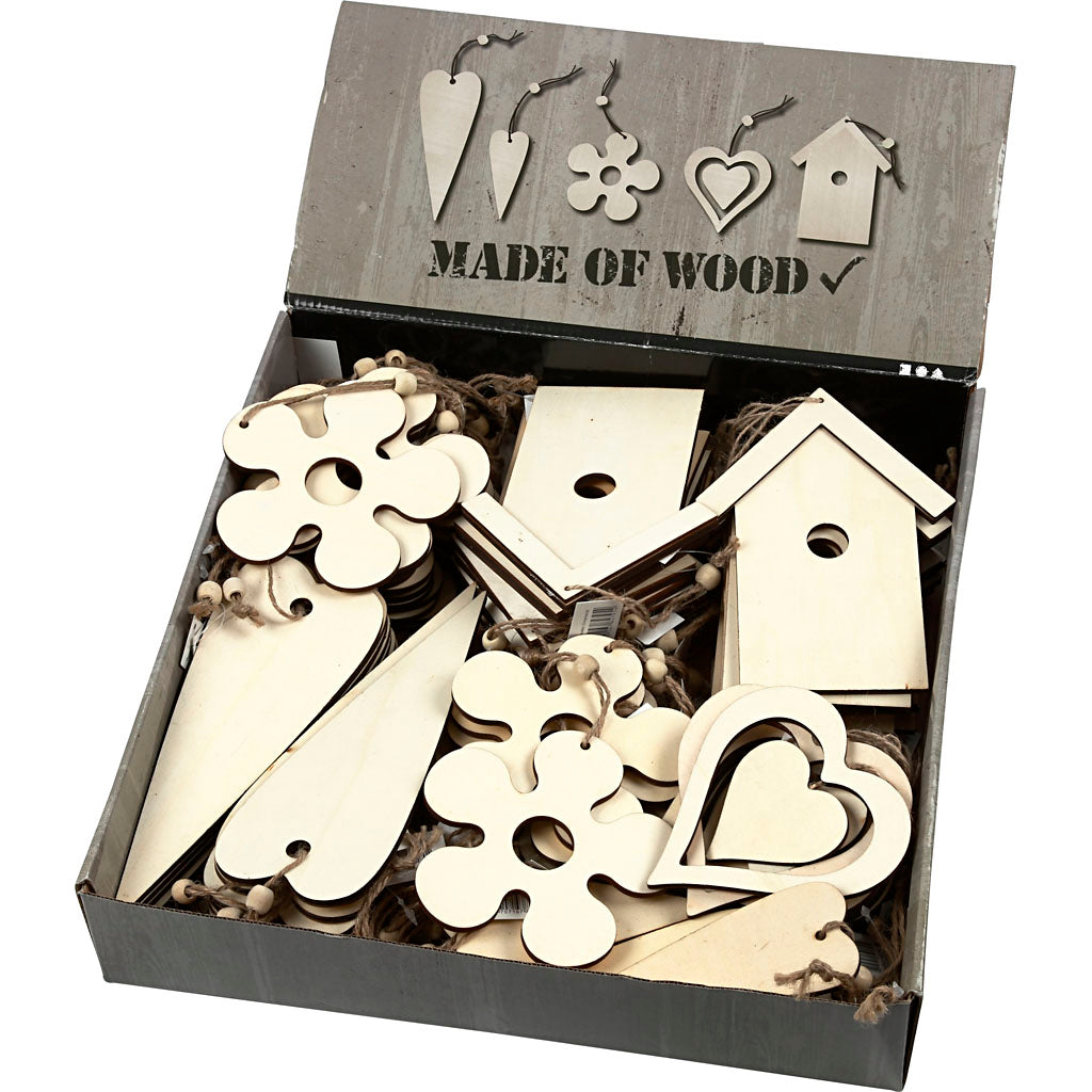 Creativ company houten decoraties, afm 6,5-21,5 cm, dikte 5 mm, 100 stuk 1 doos
