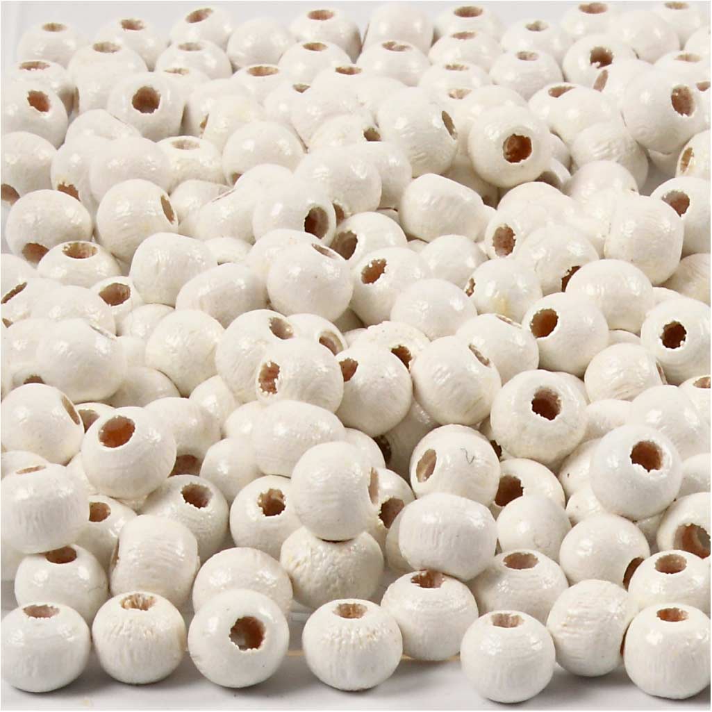 Creativ Company Wooden Beads, D 5 mm, velikost díry 1,5 mm, cca. 150 kusů, bílá, 6 g 1 krabice
