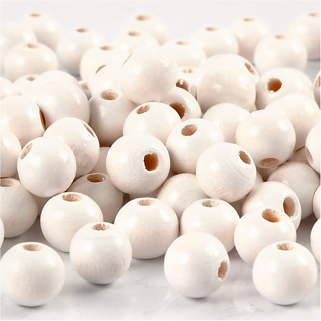 Creativ company wooden beads, d 8 mm, hole size 2 mm, approx. 80 pieces, white, 15 g 1 box