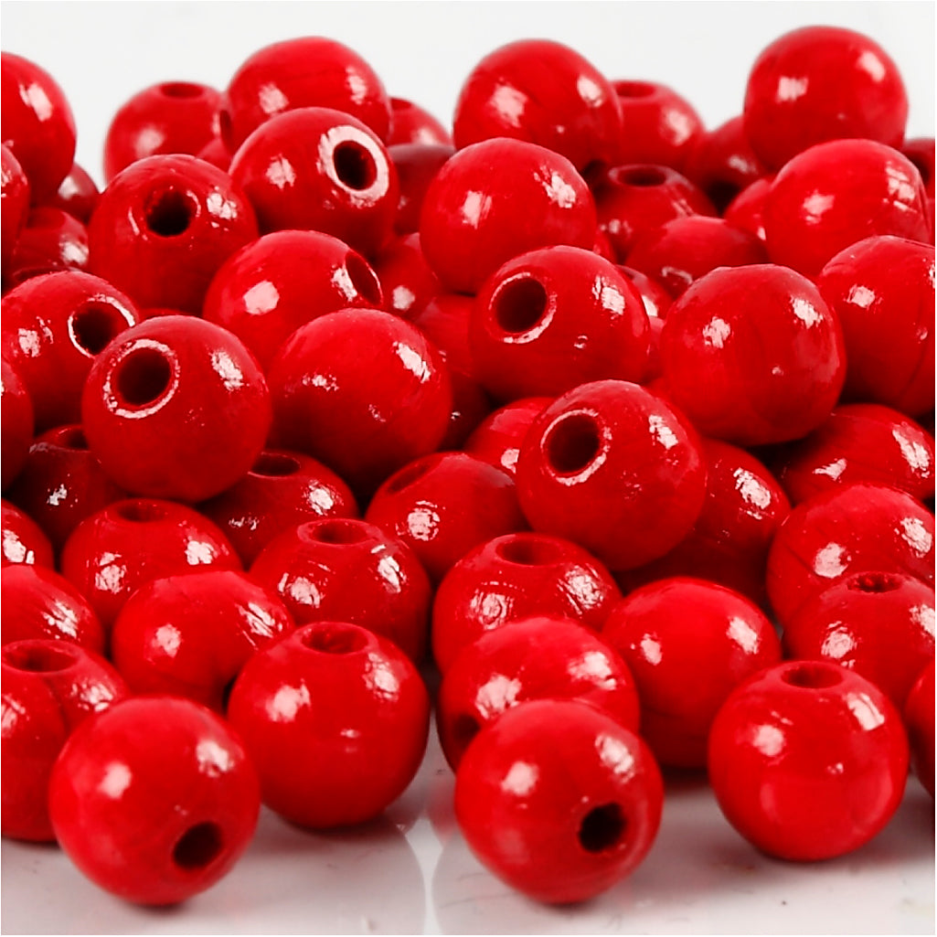 Creativ company wooden beads, d 8 mm, hole size 2 mm, approx. 80 pieces, red, 15 g 1 box