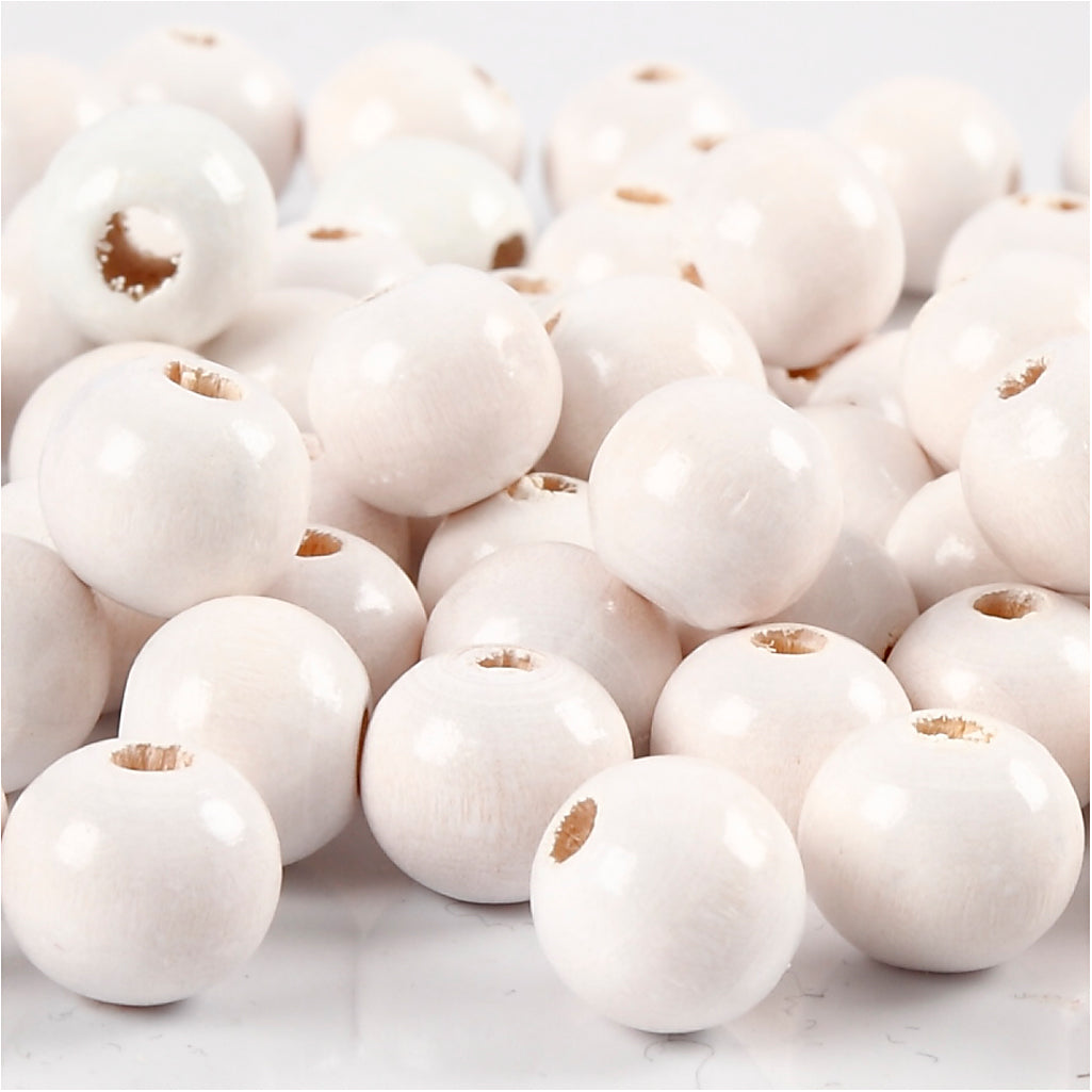 Creativ company wooden beads, d 10 mm, hole size 3 mm, approx. 70 pieces, white, 20 g 1 box