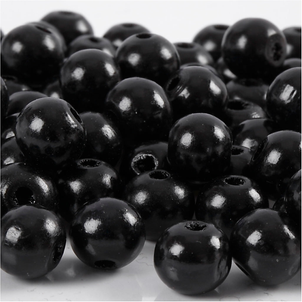 Creativ company wooden beads, d 10 mm, hole size 3 mm, approx. 70 pieces, black, 20 g 1 box
