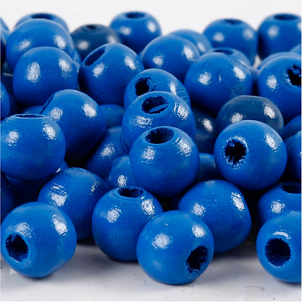 Creativ company wooden beads, d 10 mm, hole size 3 mm, approx. 70 pieces, blue, 20 g 1 box